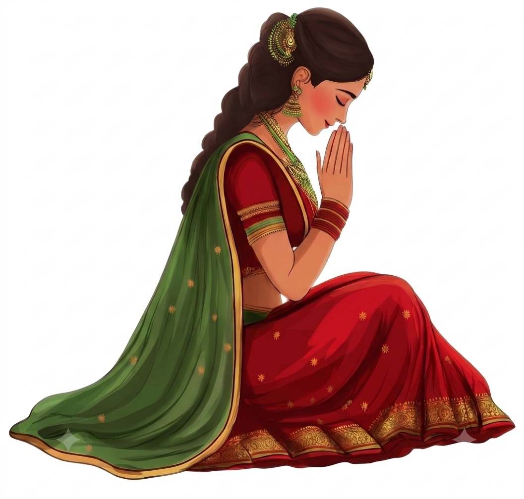 Model in maroon ethnic wear greeting with Namaste